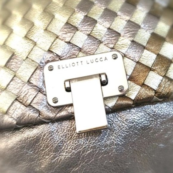 ELLIOTT LUCCA 3in1 Bag Metallic Gold Weaved Leather Clutch Shoulder Bag … - Picture 8 of 12